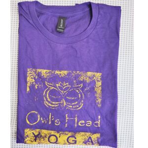 Gildan's Softstyle Owl's Head Yoga Grapic Cotton Purple Crewneck Unisex Tee L